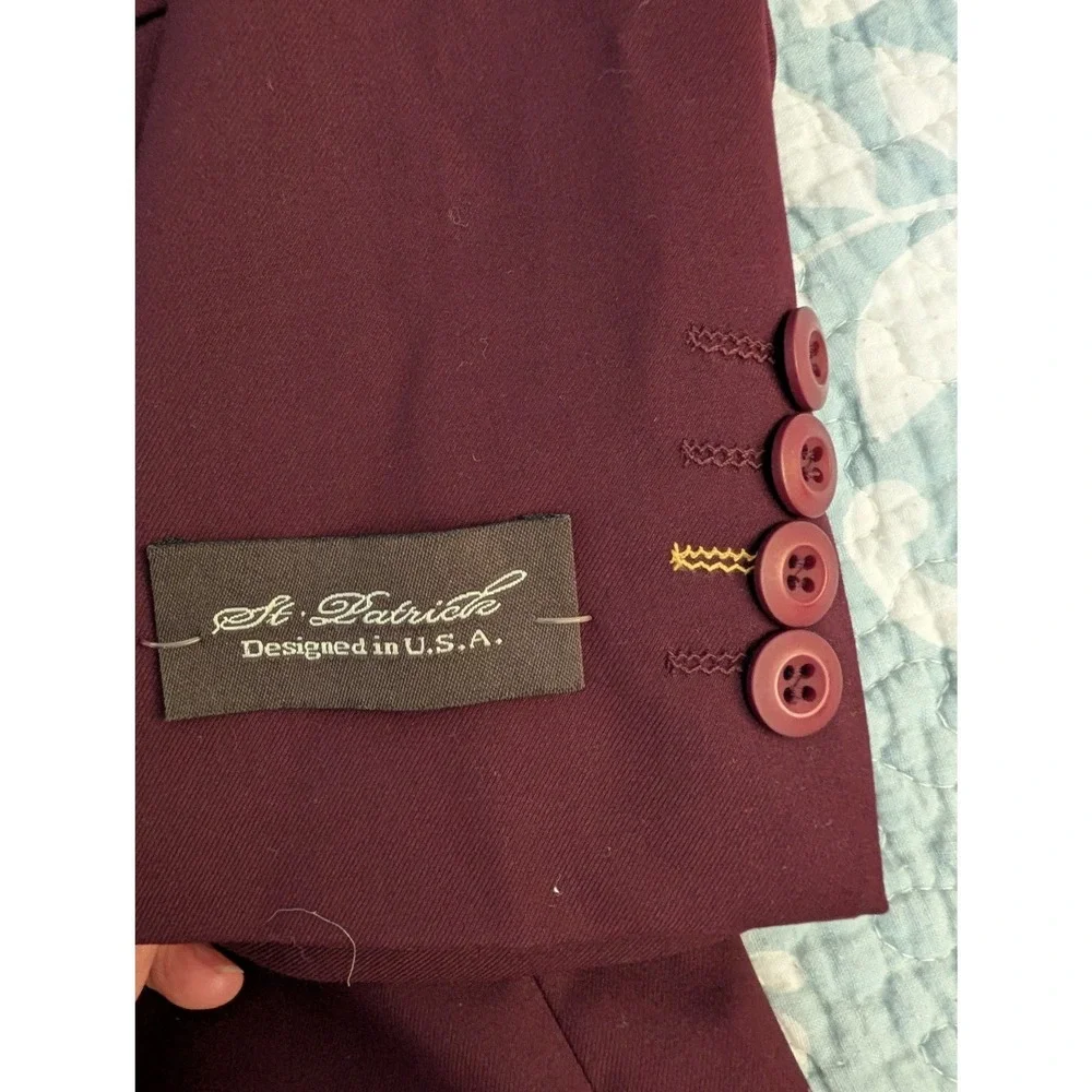 St Patrick Mens Burgundy‎ Blazer Jacket Graphic Lining Pocket Square Size M